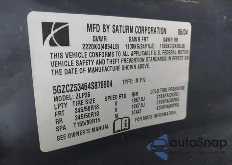 2004 Saturn Vue V6 from USA, damaged, VIN 5GZCZ53464S876904